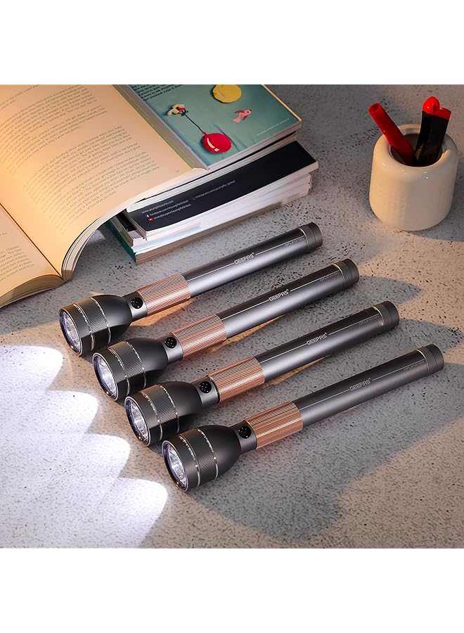 GEEPAS 4 In 1 Rechargeable Waterproof LED Flashlight 330 Lumens Super bright Light with 2 Hours Continuous Working Ideal for Camping Trekking Patrolling & More - Image 2