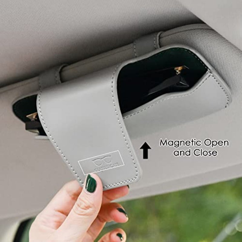 Sunglass Holder for Car Visor, Car Sunglasses Holder Leather, Eyeglasses Holder Glasses Storage Case Visor Accessories - Image 4