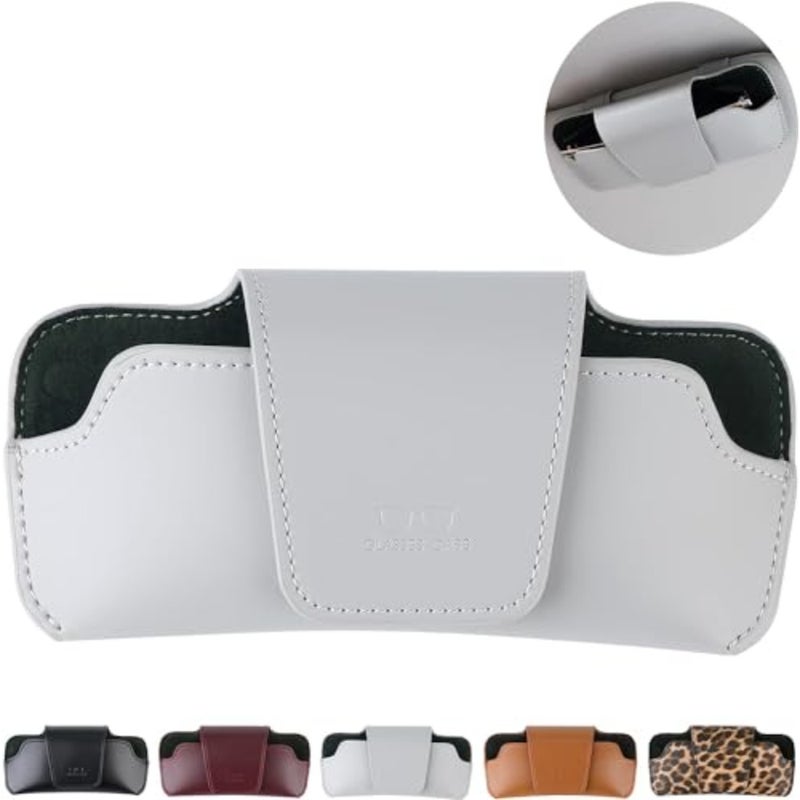 Sunglass Holder for Car Visor, Car Sunglasses Holder Leather, Eyeglasses Holder Glasses Storage Case Visor Accessories - Image 1