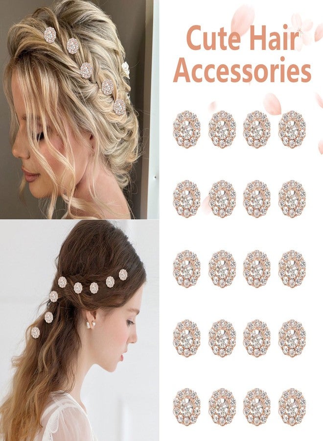 YISSION 20Pcs Mini Rhinestone Flower Hair Clips - Cute Crystal Hair Pins - Rose Gold - Small Decorative Hair Clips - Wedding Hair Barrettes - Bridal Hair Accessories for Girls & Women - Image 3