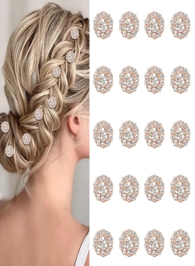 YISSION 20Pcs Mini Rhinestone Flower Hair Clips - Cute Crystal Hair Pins - Rose Gold - Small Decorative Hair Clips - Wedding Hair Barrettes - Bridal Hair Accessories for Girls & Women - Image 1