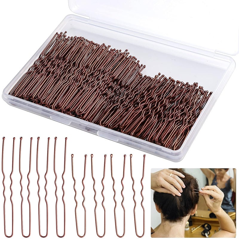 200Pcs 24  2Inches Hair Pins for Buns Hair Bun Pins Bun Hair Pins With Storage Box for Women Girls and Hairdressing Salon Brown