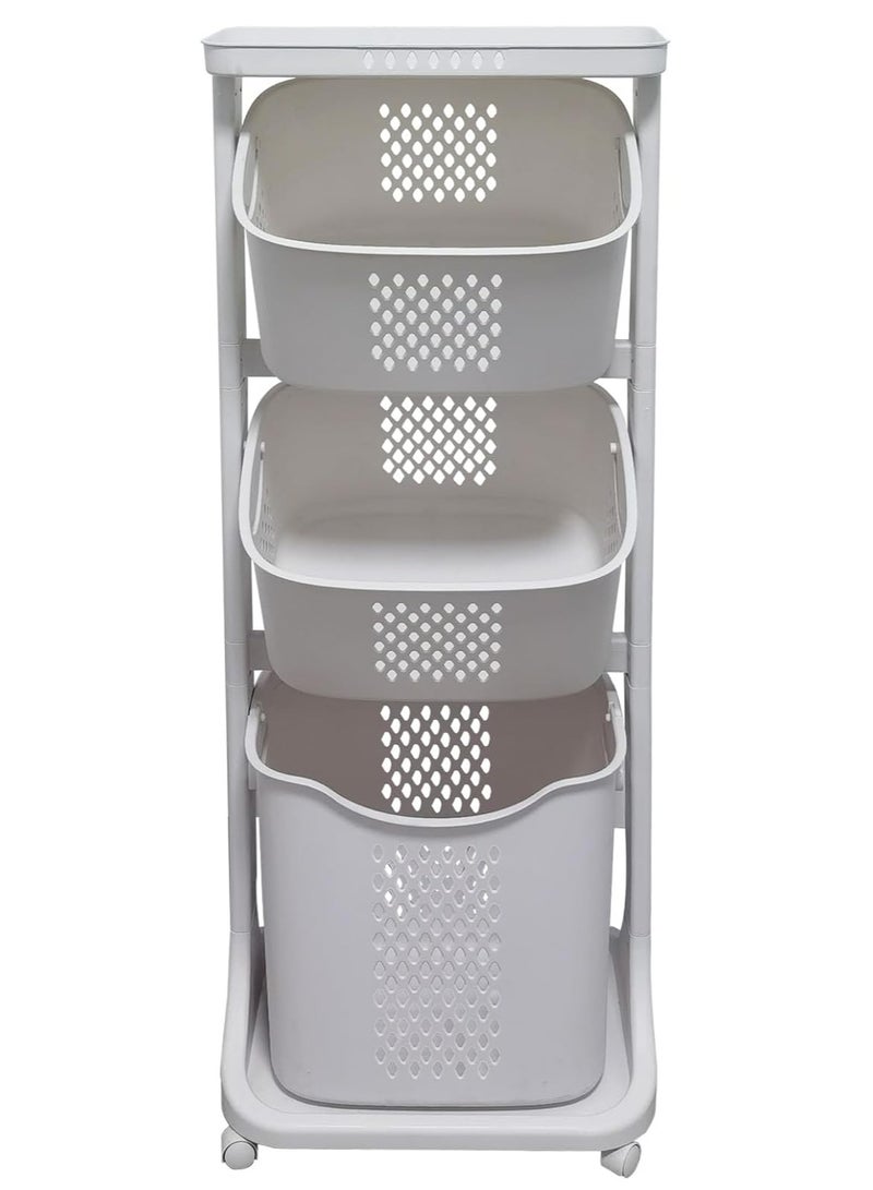 DubaiGallery 3-Layer Laundry Basket,Clothes Storage Basket with Universal Wheel Dirty Clothes Basket for Bathroom/Bedroom - Image 3