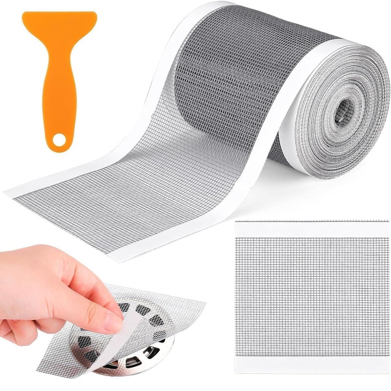 EXPORTTANZA Disposable Mesh Roll for Bathroom Drain Kitchen Sink Strainer Hair Catcher Roller Shower Drain Cover Hair Catcher for Any Length Mesh Stickers - 1 Roll 12 cm Width, 4 metre Length - Image 1