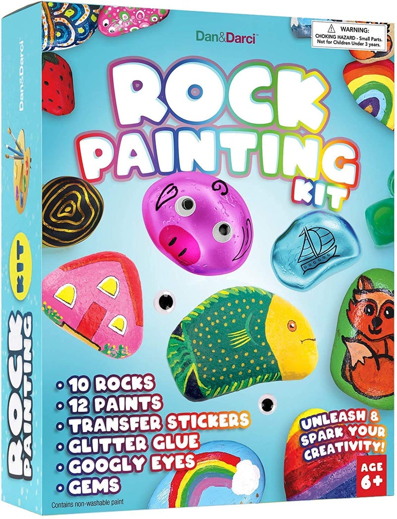 Dan&Darci Rock Painting Kit for Kids - Arts and Crafts for Girls & Boys Ages 6-12 - Craft Kits Art Set - Supplies for Rocks Paint - Best Tween Gift Ideas for Kid Activities Age 6 7 8 9 10 11 - Image 1