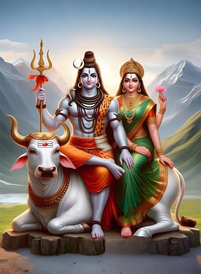 Roostaflag Paper Lord Shiva and Parvati Wall Poster Lord Shiva Stickering Lord Shiva Parvati Stickers For Wall Lord Shiva Posters For Wall Big Size Lord Shiva Posters For Room Decoration 42 cm - Image 1