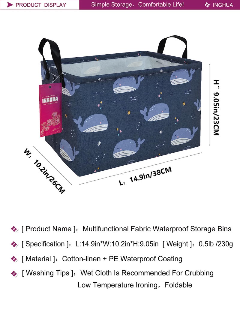 INGHUA Rectangular Storage Basket Fabric Organizer Bin for Toys Books Clothes Gifts Pets-Perfect for Home Office Nursery Dorm Shelf(Rec-Blue Whale ) - Image 2