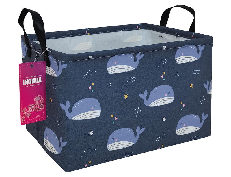 INGHUA Rectangular Storage Basket Fabric Organizer Bin for Toys Books Clothes Gifts Pets-Perfect for Home Office Nursery Dorm Shelf(Rec-Blue Whale ) - Image 1
