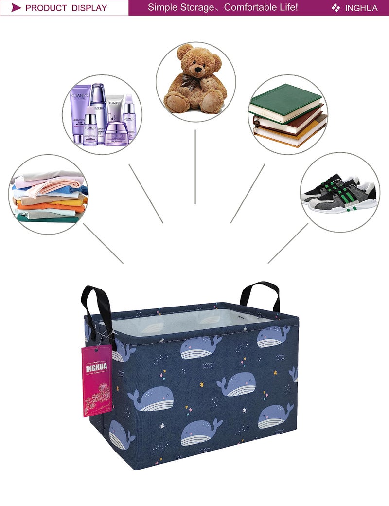 INGHUA Rectangular Storage Basket Fabric Organizer Bin for Toys Books Clothes Gifts Pets-Perfect for Home Office Nursery Dorm Shelf(Rec-Blue Whale ) - Image 4
