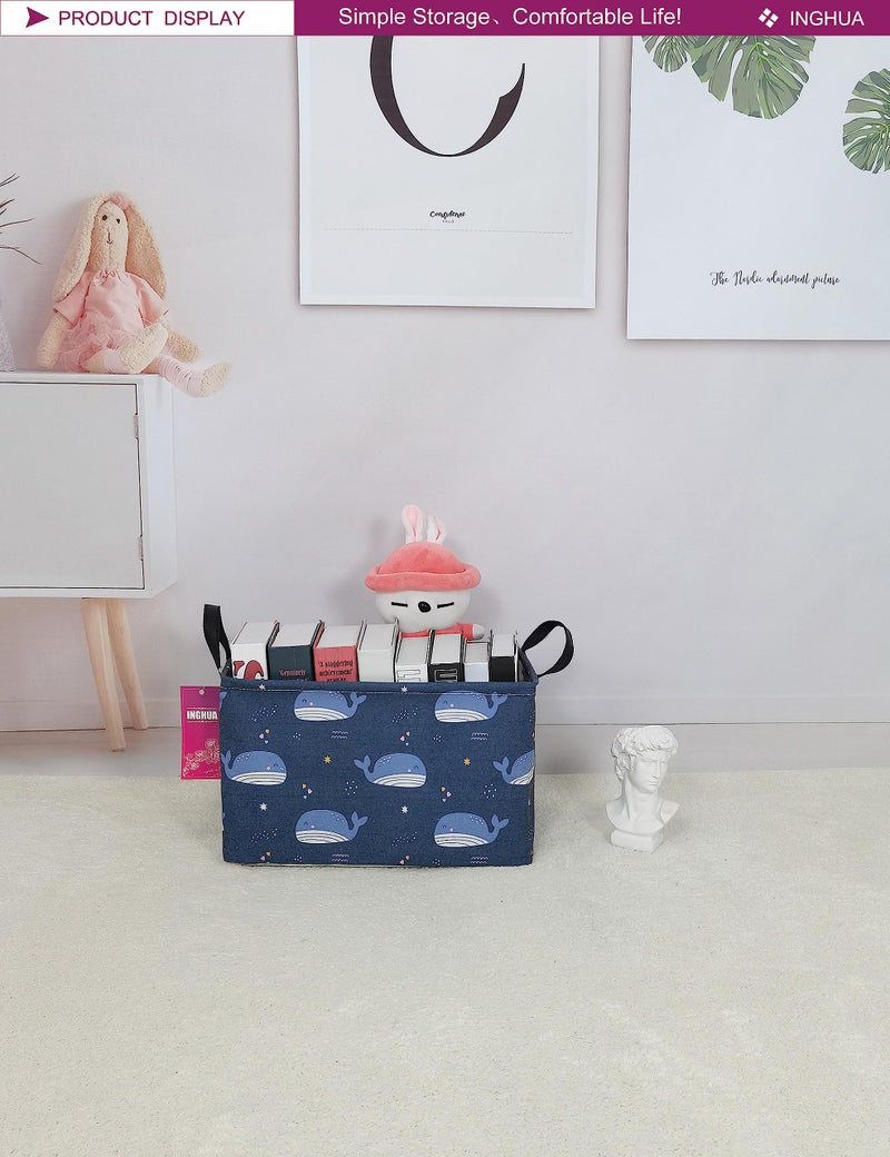 INGHUA Rectangular Storage Basket Fabric Organizer Bin for Toys Books Clothes Gifts Pets-Perfect for Home Office Nursery Dorm Shelf(Rec-Blue Whale ) - Image 3