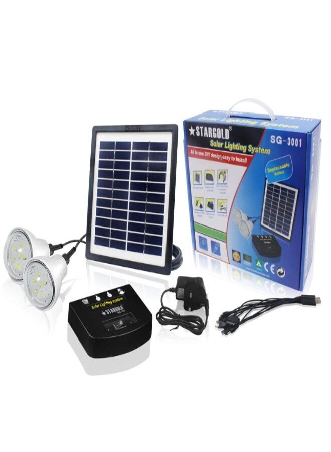 Stargold Solar Lighting System With 2 LED Bulbs 3W Solar Panel - Image 1