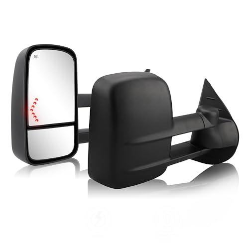 Sanooer Towing Mirror for Silverado Sierra - Compatible with 2007-2014 Chevy Silverado GMC Sierra 1500 2500HD 3500HD with Power Glass LED Arrow Turn Signal Light Heated Extendable Side Mirror Pair Set - Image 1