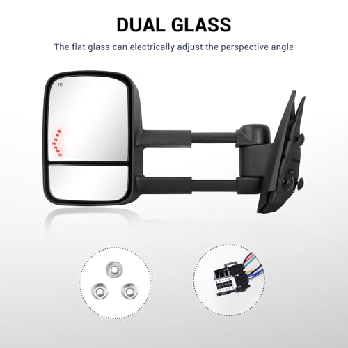 Sanooer Towing Mirror for Silverado Sierra - Compatible with 2007-2014 Chevy Silverado GMC Sierra 1500 2500HD 3500HD with Power Glass LED Arrow Turn Signal Light Heated Extendable Side Mirror Pair Set - Image 3