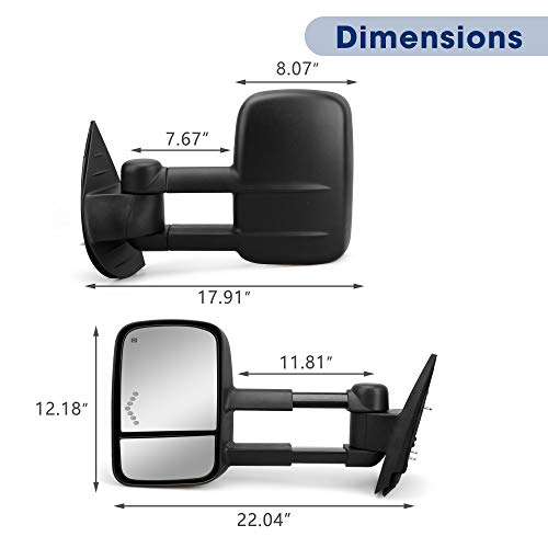 Sanooer Towing Mirror for Silverado Sierra - Compatible with 2007-2014 Chevy Silverado GMC Sierra 1500 2500HD 3500HD with Power Glass LED Arrow Turn Signal Light Heated Extendable Side Mirror Pair Set - Image 5