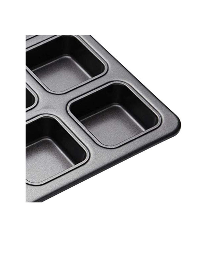 شو وو 12 Hole Mini Loaf Tin PFOA Free Non-Stick Carbon Steel Baking Pan with Brownie Dividers to Make Cakes 34 cm x 26 Toughened Bakeware Cup Bun Tray Black - Image 4