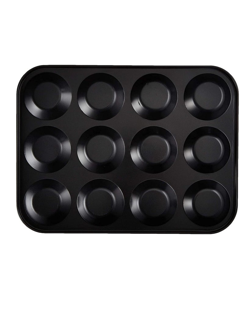 شو وو 12 Hole Mini Loaf Tin PFOA Free Non-Stick Carbon Steel Baking Pan with Brownie Dividers to Make Cakes 34 cm x 26 Toughened Bakeware Cup Bun Tray Black - Image 5