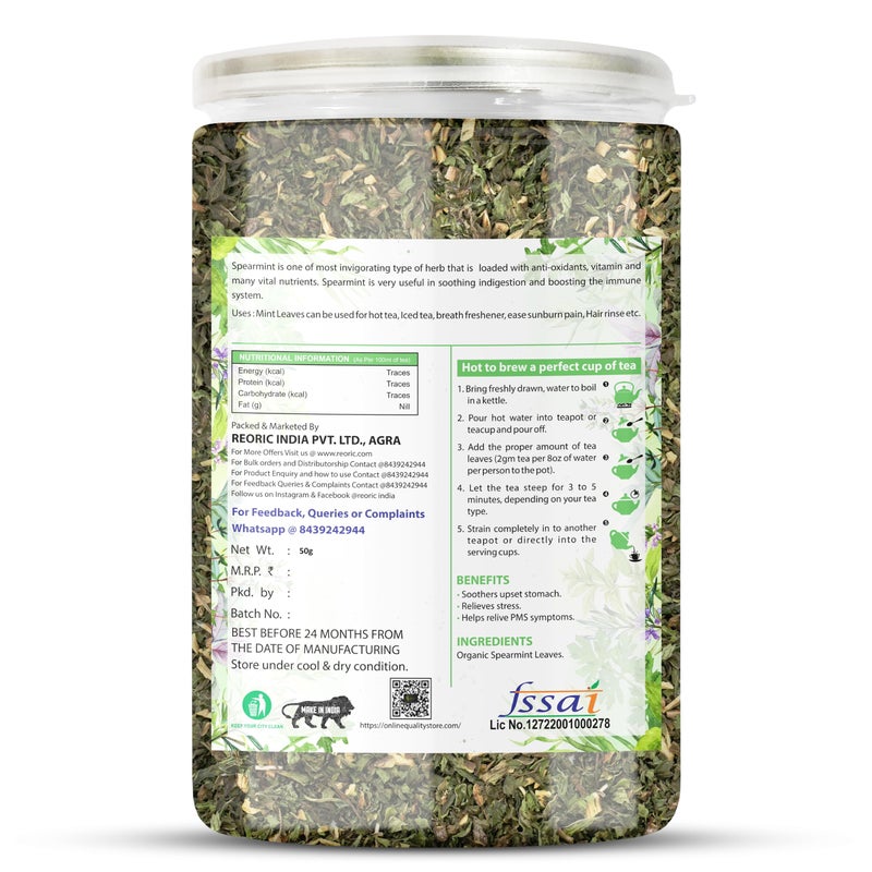 BRALCON Mint Herbal Tea - 50g| 100% Pure & Natural Spearmint Herbal Green Tea for Relieves Stress| Refreshing & Smoothing Mint Tea Leaves| Relaxing Mint Tea|Spearmint Tea| Spearmint Green Tea - Image 2