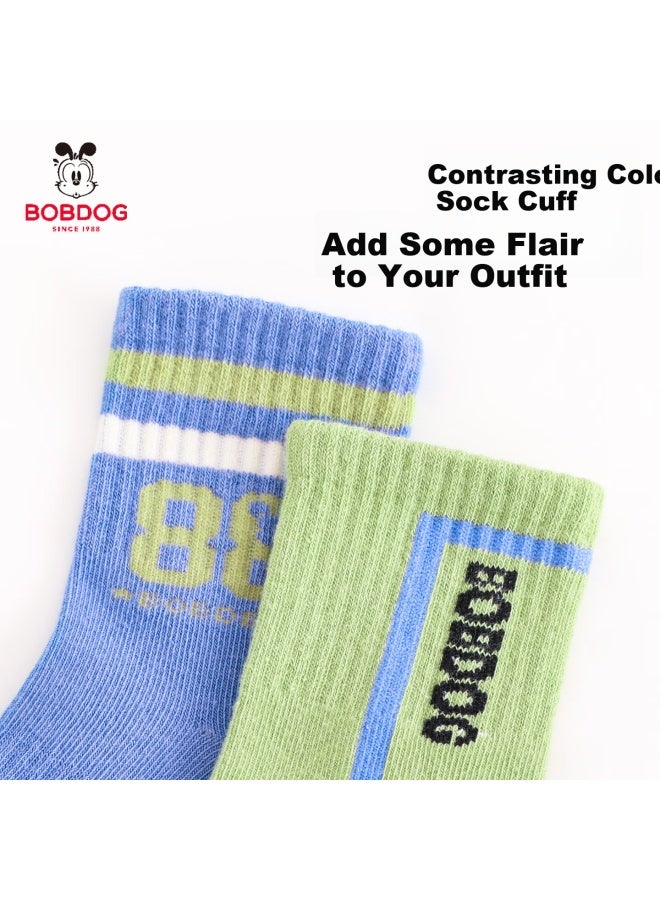 Babu Bean Kids Socks Spring And Autumn Boys Youth Cotton Sweat-absorbing Sports Socks Mid-calf Boys 5 Pairs Pack - Image 3