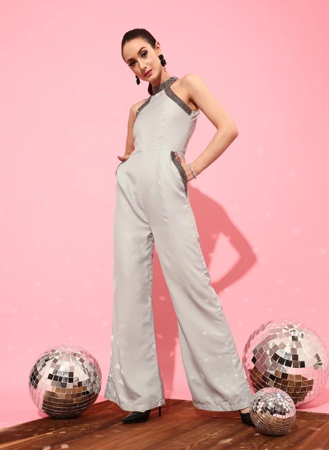 STREET 9 Grey Solid Jumpsuit for Women