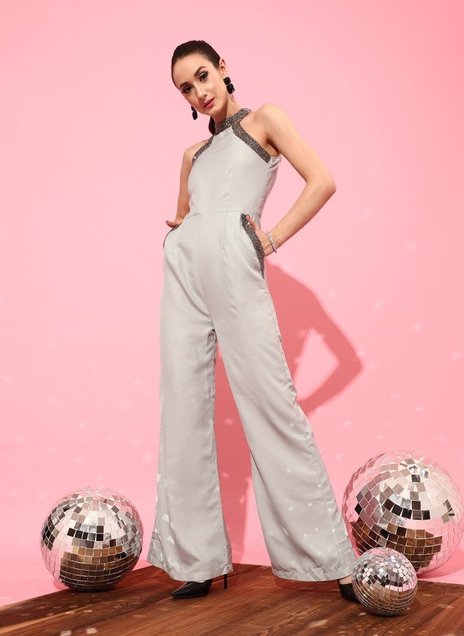 STREET 9 Grey Solid Jumpsuit for Women - Image 1