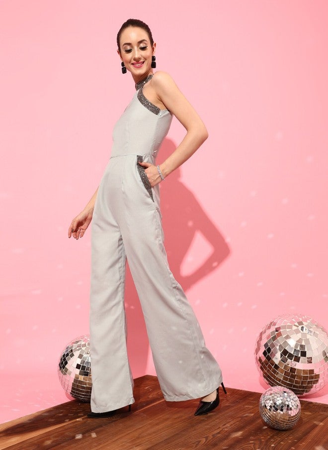STREET 9 Grey Solid Jumpsuit for Women - Image 3