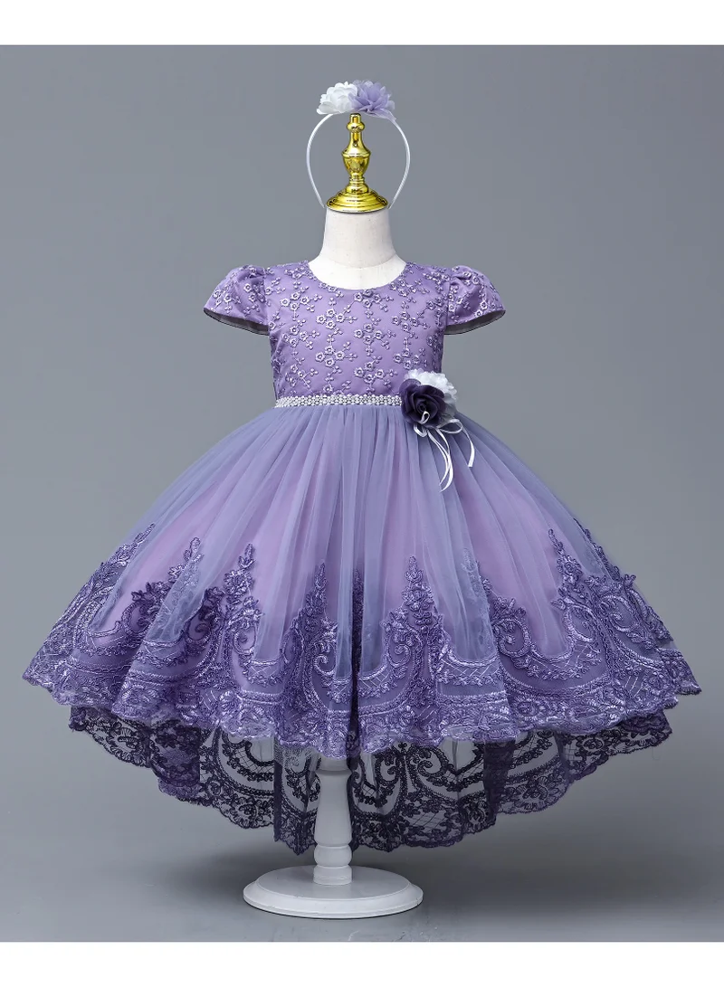 D'Daniela Delia Flower Party Dress Purple with headband