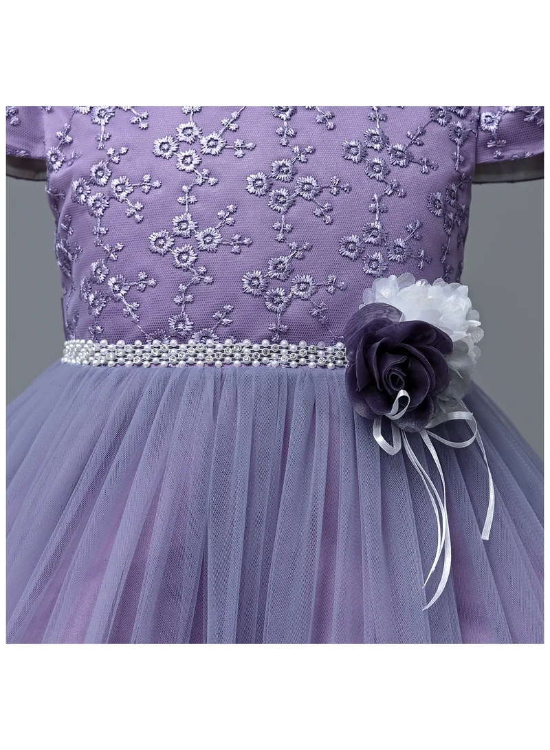 D'Daniela Delia Flower Party Dress Purple with headband