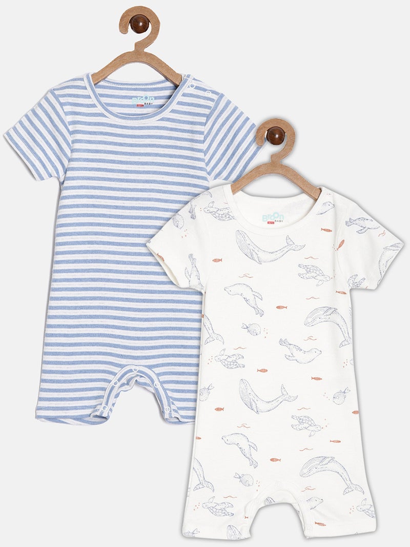 برون رومبرز قطن عضوي مطبوع للأطفال الأولاد أزرق وأوف وايت عبوة من - Image 1