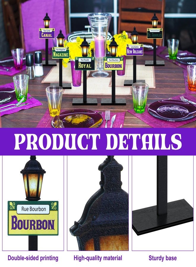 Amyhill 6Pcs Mardi Gras Decorations New Orleans Street Signs Lamp Post Centerpiece Wooden Desktop Lamp Post Street Party Supplies Mardi Gras Table Decor Friend Birthday Party(8 Inch,Classic) - Image 4