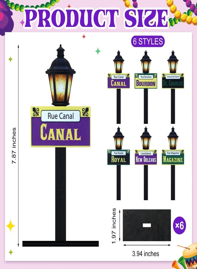 Amyhill 6Pcs Mardi Gras Decorations New Orleans Street Signs Lamp Post Centerpiece Wooden Desktop Lamp Post Street Party Supplies Mardi Gras Table Decor Friend Birthday Party(8 Inch,Classic) - Image 2