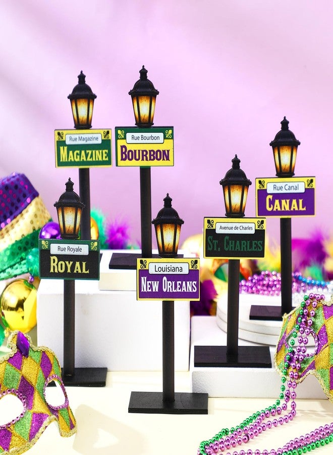 Amyhill 6Pcs Mardi Gras Decorations New Orleans Street Signs Lamp Post Centerpiece Wooden Desktop Lamp Post Street Party Supplies Mardi Gras Table Decor Friend Birthday Party(8 Inch,Classic) - Image 3