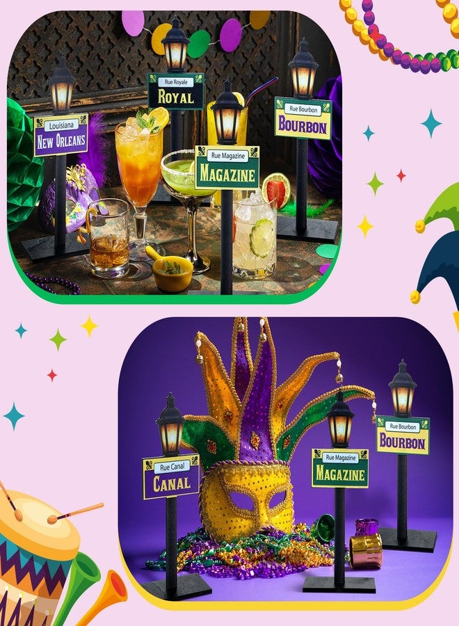 Amyhill 6Pcs Mardi Gras Decorations New Orleans Street Signs Lamp Post Centerpiece Wooden Desktop Lamp Post Street Party Supplies Mardi Gras Table Decor Friend Birthday Party(8 Inch,Classic) - Image 5
