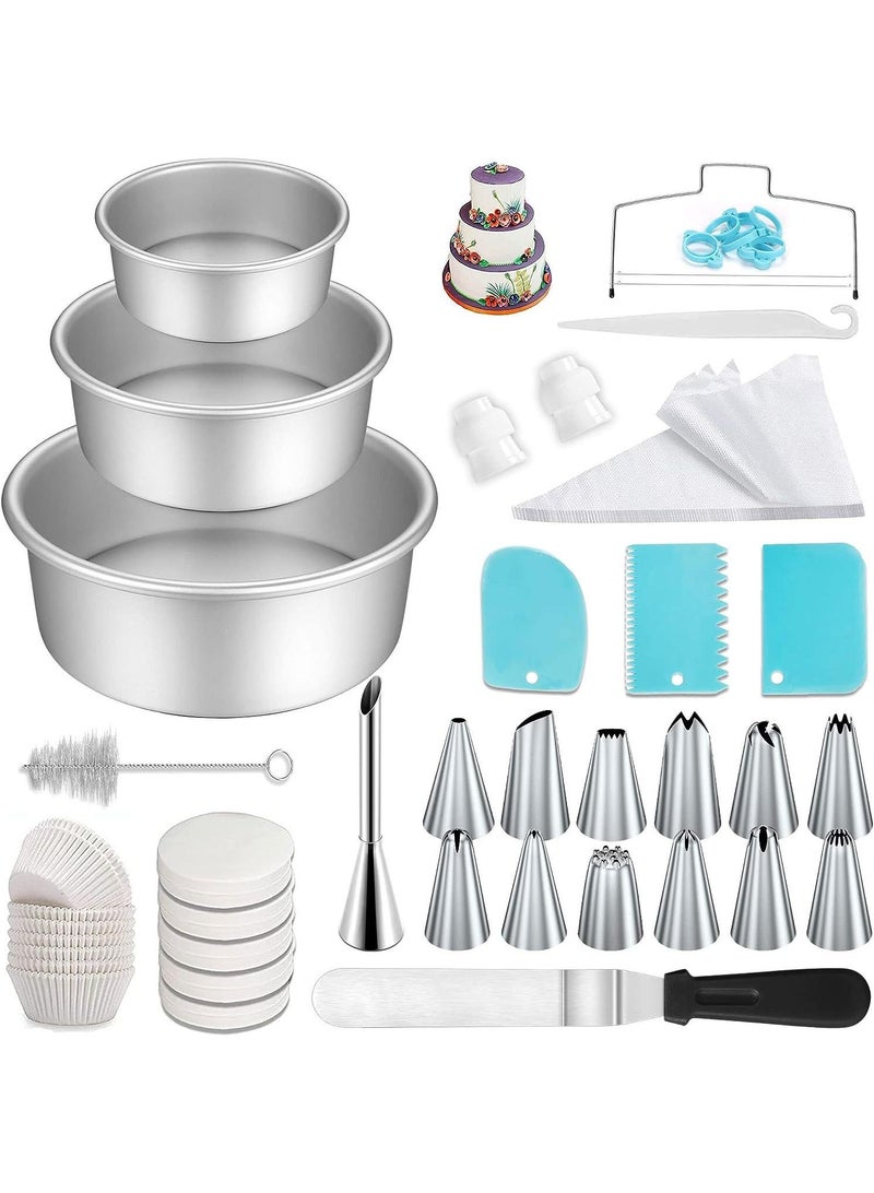 Bluejw طقم خبز الكعك من 232 قطعة صينية خبز كعك 4 7 9 بوصة قالب كعك خبز صينية هامبورجر قالب زهور - Image 1