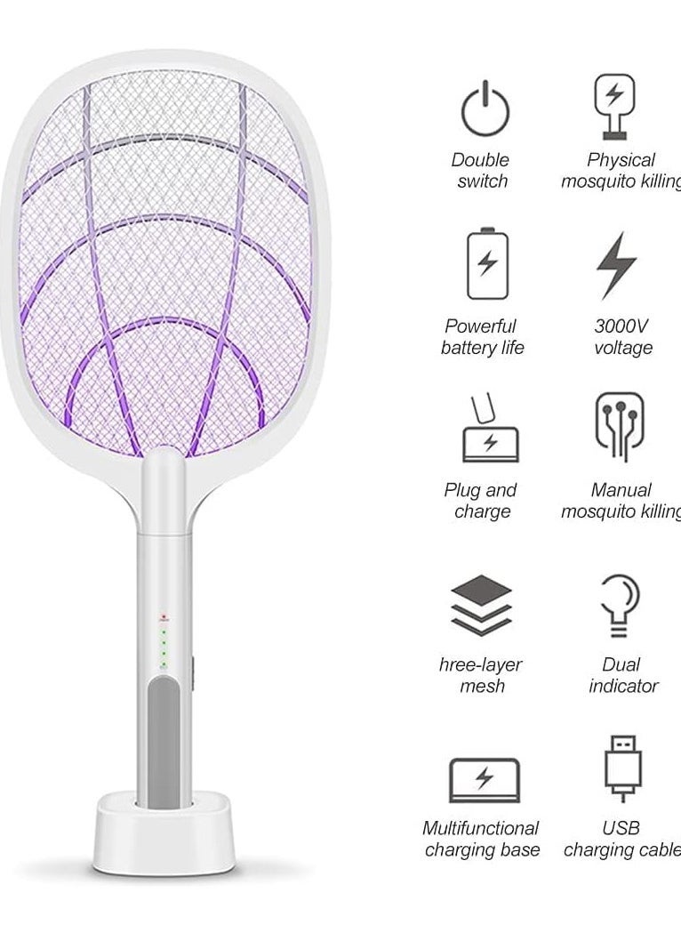 ELTRAZONE - Electric Fly Swatter Racket, mosquito killer 3000V 2 in 1 Bug Zapper with 3 Layer Safety Mesh Safe to Touch and a USB Rechargeable Base, for Indoor Outdoor Use - Image 1