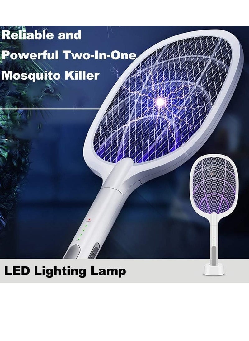 ELTRAZONE - Electric Fly Swatter Racket, mosquito killer 3000V 2 in 1 Bug Zapper with 3 Layer Safety Mesh Safe to Touch and a USB Rechargeable Base, for Indoor Outdoor Use - Image 1