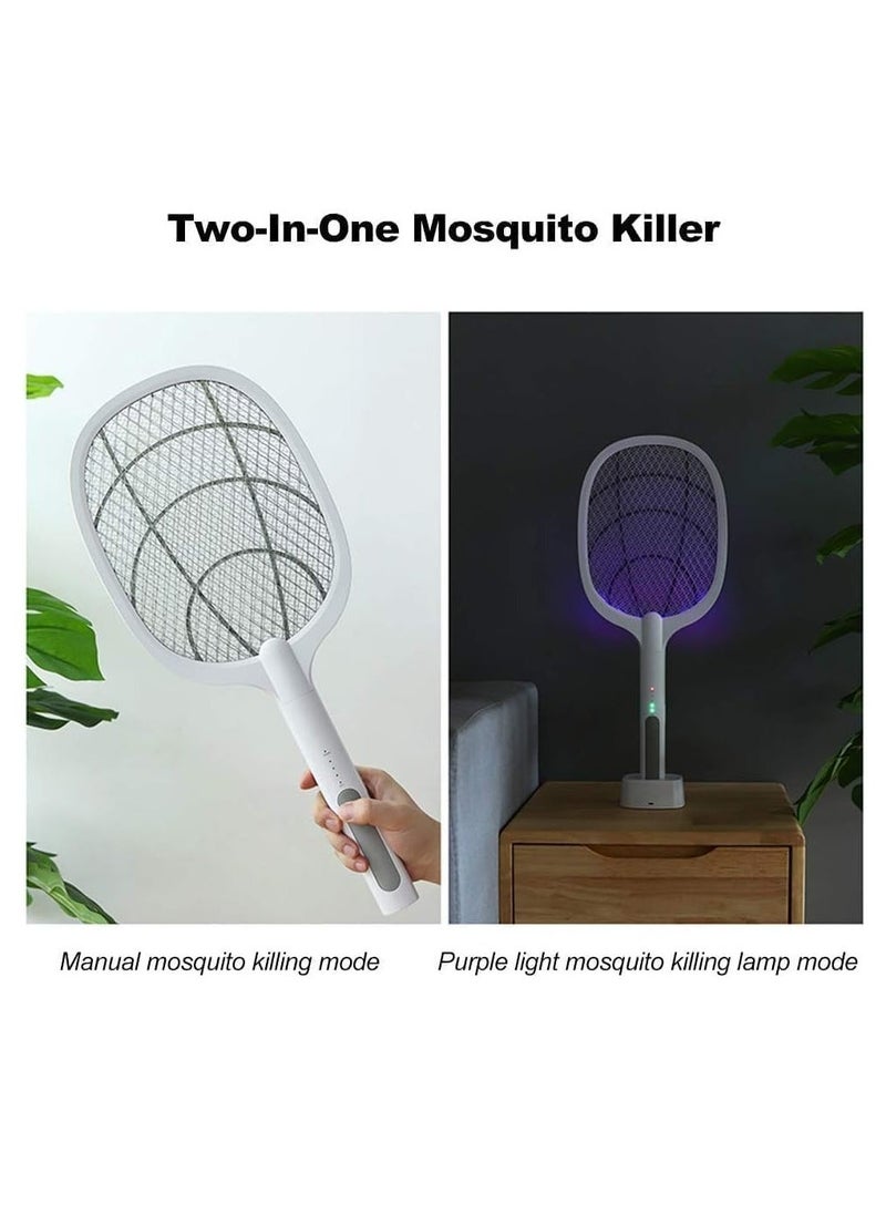 ELTRAZONE - Electric Fly Swatter Racket, mosquito killer 3000V 2 in 1 Bug Zapper with 3 Layer Safety Mesh Safe to Touch and a USB Rechargeable Base, for Indoor Outdoor Use - Image 1