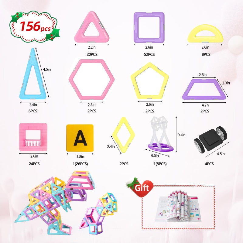 MAGBLOCK Magnetic Building Blocks Set 156Pcs Magnetic Tiles Gifts with Car Letter Card and Ferris Wheel Upgrade Magnet Kids Toys for 3 Year Old Boys Girls STEM Toddler Toys for Inventive Learning - Image 3
