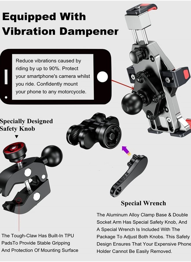 Aluminum Alloy Motorcycle Phone Mount with Vibration Dampener & High-Speed Secure Lock, BRCOVAN Metal Handlebar Cell Phone Holder for Motorcycle Bike Bicycle Scooter ATV/UTV Fit 4.7''-7.2'' Smartphone - pzsku/ZCDA49013D41B945EB740Z/45/_/1686873381/7bf0d756-943e-4627-b4f3-60752d8cce40