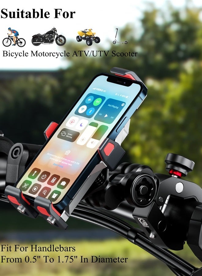 BRCOVAN Aluminum Alloy Motorcycle Phone Mount with Vibration Dampener & High-Speed Secure Lock, BRCOVAN Metal Handlebar Cell Phone Holder for Motorcycle Bike Bicycle Scooter ATV/UTV Fit 4.7''-7.2'' Smartphone - Image 2