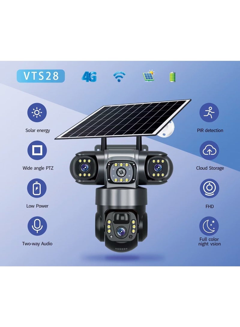 TIGER WiFi Solar Security Camera 4 Lens PTZ Outdoor CCTV Camera with Full Color Night Vision, PIR Motion Detection, Two-Way Audio, 360° Pan Tilt, AI Human Detection, Remote Viewing, IP66 Waterproof - Image 3