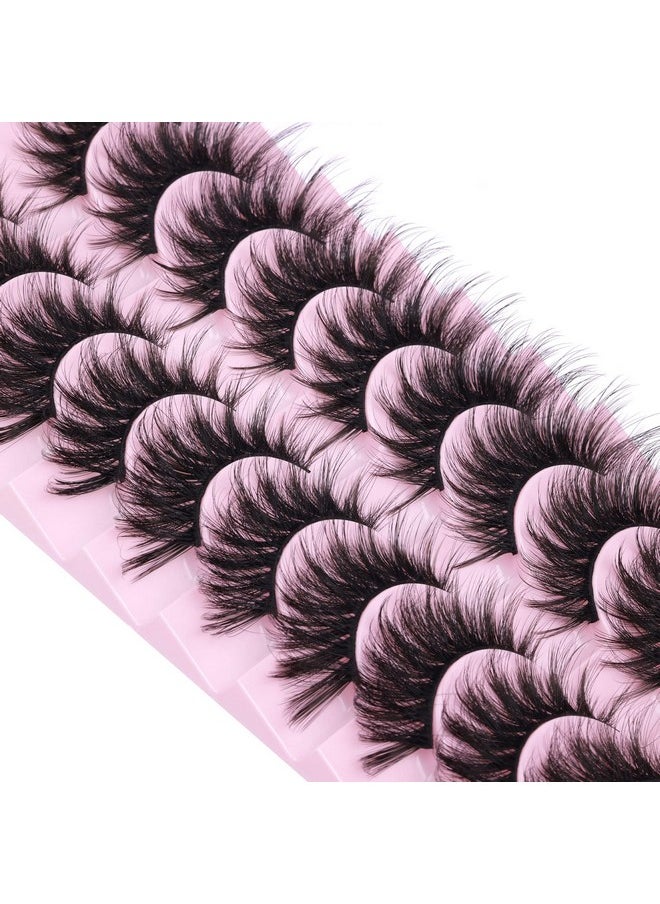 FANXITON False Eyelashes Fluffy Mink Lashes 20Mm Cat Eye Lashes Long 5D Wispy Dramatic Fanxiton Eye Lashes 10 Pairs Pack  - Image 3