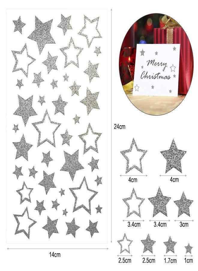 KESOTE 5 Sheets Glitter Silver Star Stickers, Self-Adhesive Assorted Star Labels for Handicrafts Christmas Decoration, Classroom Teacher Supplies - Image 4