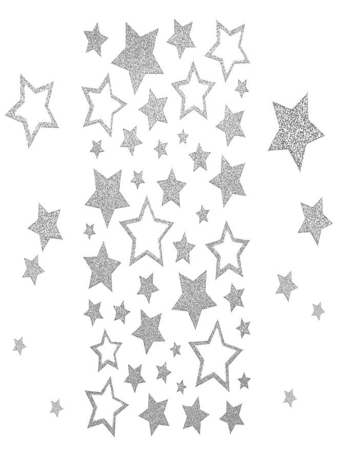 KESOTE 5 Sheets Glitter Silver Star Stickers, Self-Adhesive Assorted Star Labels for Handicrafts Christmas Decoration, Classroom Teacher Supplies - Image 1