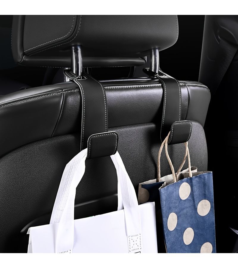 Black PU Leather Car Hooks Multifunction Seat Back Organizer for Keys Bags - Image 1