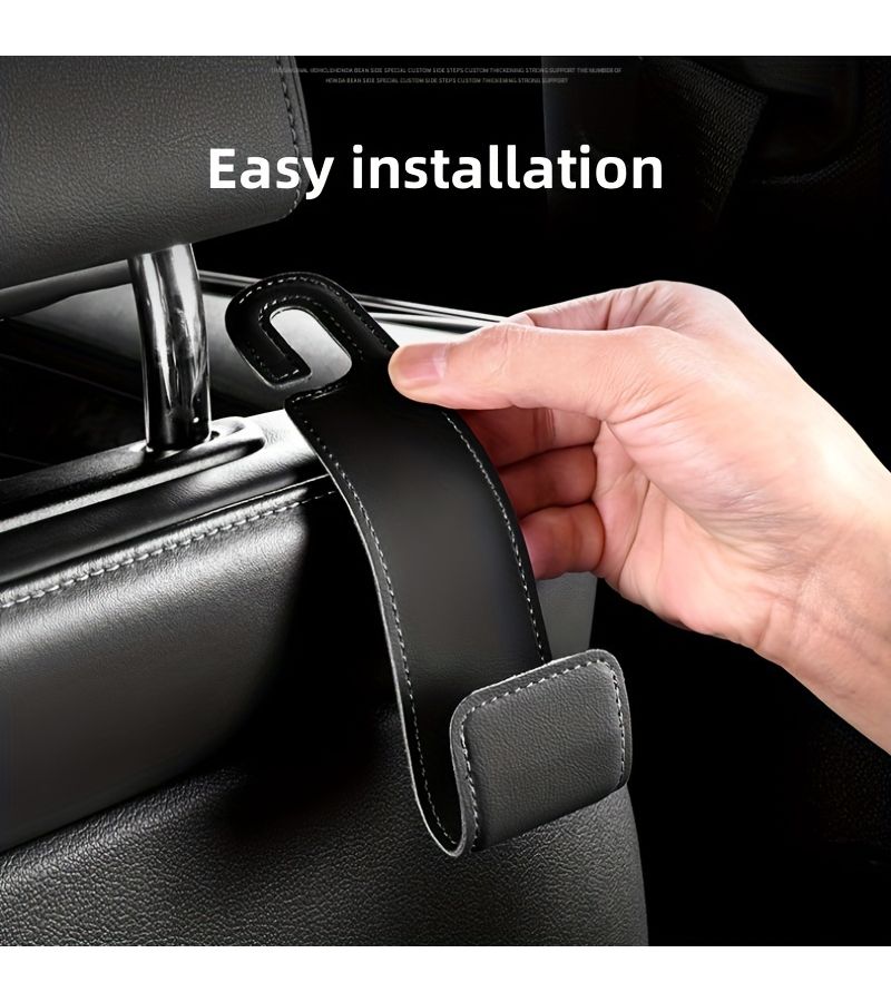 Black PU Leather Car Hooks Multifunction Seat Back Organizer for Keys Bags - Image 3