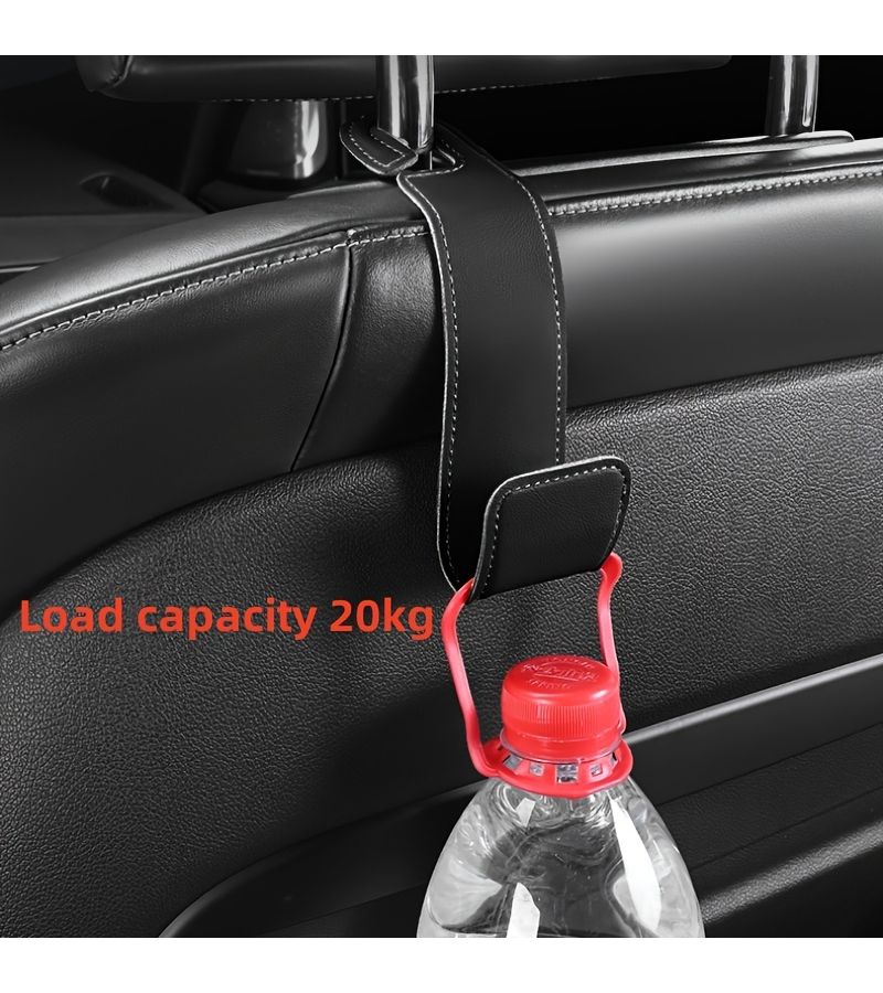 Black PU Leather Car Hooks Multifunction Seat Back Organizer for Keys Bags - Image 2