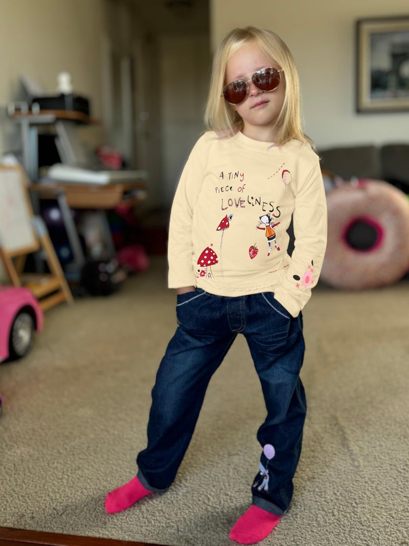 LUKYCILD Toddler Girl Clothes Baby Girl Long Sleeve Top + Jeans Pants with Pockets 2 Piece Outfit Cartoon Clothing Set - Image 1