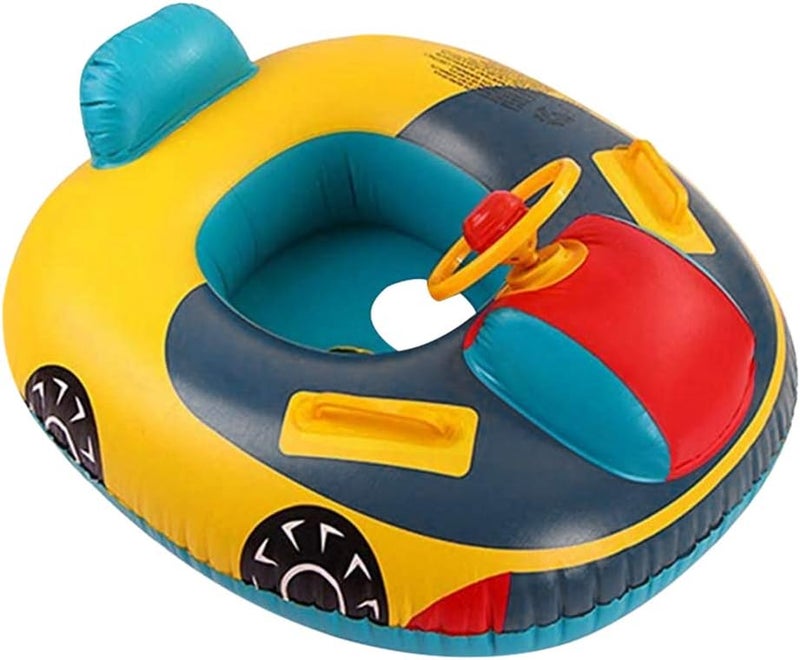 Holiberty Baby Swimming Pool Float, Cute Car Design Kids Toddler Inflatable Summer Beach Floatie Boat Swim Tube Ring with Handles Safety Seat Pool Lake Air Bed Floating Mattress Raft Lounge for Girls Boys 1-5Y - Image 2