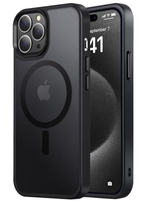 جراب مغناطيسي لهاتف iPhone 13 Pro متوافق مع MagSafe للحماية العسكرية جراب شفاف غير لامع مقاوم للصدمات ومضاد للخدش (أسود)