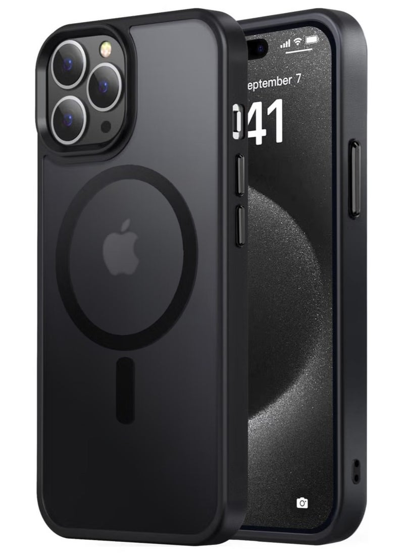 ماركة غير محددة - جراب مغناطيسي لهاتف iPhone 13 Pro متوافق مع MagSafe للحماية العسكرية جراب شفاف غير لامع مقاوم للصدمات ومضاد للخدش (أسود) - Image 1